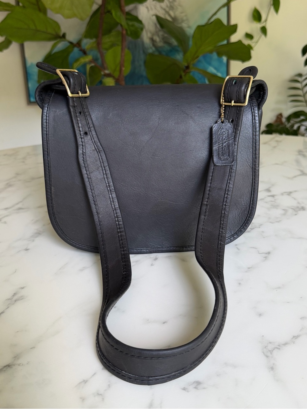 COACH Vintage NYC Classic Shoulder Bag 9170 Black Leather Brass Flap 80's USA - Picture 1 of 16